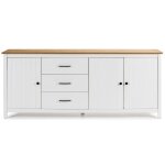 Buffet en pin massif d�cor cir� ch�ne et blanc meuble de rangement - longueur 190 x profondeur 40 x hauteur ...