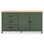 Buffet en pin massif d�cor cir� ch�ne et vert meuble de rangement - longueur 150 x profondeur 40 x hauteur ...