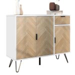 Buffet avec placard 3 portes + 1 tiroir 90 x 72 x 30 cm d�cor ch�ne blanc meuble de rangement ch�ne