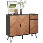 Buffet avec placard 3 portes + 1 tiroir 90 x 72 x 30 cm d�cor noyer et noir meuble de rangement marron ...