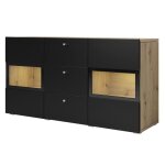 Buffet ramos 130 cm ? ch�ne et noir super mat ? 2 portes vitr�es et 3 tiroirs ? sans led