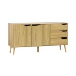Buffet de rangement scandinave. buffet haut. vaisselier. 2 portes. 3 tiroirs. effet frne. 160cm