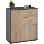 Buffet salle � manger remy l 60 cm coloris gris et sonoma avec 2 portes et 2 tiroirs bahut bas meuble ...