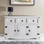 Buffet rural commode bahut vaisselier en pin massif blanc avec 3 tiroirs et 3 portes meuble de rangement ...