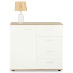 Buffet salle � manger chicago l 91 cm en bois coloris blanc et sonoma avec 4 tiroirs et 1 porte meuble ...
