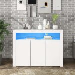 Buffet salon en bois blanc avec éclairage led 3 portes et télécommande pour la cuisine le salon la salle ... Buffet salon en bois blanc avec éclairage led 3 portes et télécommande pour la cuisine le salon la salle ...