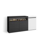 Buffet bahut enfilade 150x35x75cm 3 portes feu lectrique blanc et noir rf2502