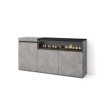 Buffet bahut enfilade 150x35x75cm meuble de s�jour 1feu �lectrique gris ciment rf2498