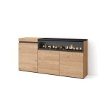 Buffet bahut enfilade 150x35x75cm 3 portes 1feu lectrique couleur chne et noir rf2522