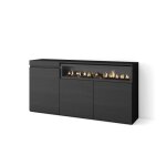 Buffet bahut enfilade 150x35x75cm 3 portes 1feu led �lectrique couleur noir rf2514