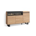 Buffet bahut enfilade meuble de sjour 150x35x87cm 1feu lectrique chne et noir rf2519
