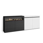 Buffet bahut enfilade 200x35x75cm 4 portes 1feu �lectrique blanc et noir rf2393