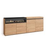 Buffet bahut enfilade meuble de séjour 200x35x75cm 1feu électrique chêne et noir rf2310 Buffet bahut enfilade meuble de séjour 200x35x75cm 1feu électrique chêne et noir rf2310