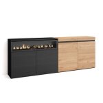 Buffet bahut enfilade meuble de s�jour 200x35x75cm 1feu �lectrique couleur ch�ne et noir rf2377