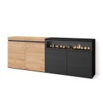 Buffet bahut enfilade meuble de s�jour 200x35x75cm 1feu �lectrique ch�ne et noir rf2381