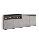 Buffet bahut enfilade meuble de séjour 200x35x75cm 1feu électrique gris ciment rf2369 Buffet bahut enfilade meuble de séjour 200x35x75cm 1feu électrique gris ciment rf2369