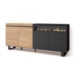 Buffet bahut enfilade meuble de s�jour 200x35x87cm 1feu �lectrique ch�ne et noir rf2382