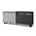 Buffet bahut enfilade 200x35x87cm 4 portes feu électrique couleur ciment rf2414 Buffet bahut enfilade 200x35x87cm 4 portes feu électrique couleur ciment rf2414