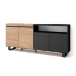 Buffet bahut enfilade 200x35x87cm 4 portes ch�ne et noir rf2380