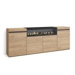 Buffet bahut enfilade 200x35x75cm 1 feu lectrique couleur chne et noir rf2282