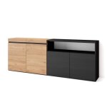 Buffet bahut enfilade 200x35x75cm 4 portes chne et noir rf2379