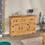 Buffet salsa commode bahut vaisselier en bois style mexicain avec 3 portes et 3 tiroirs en pin massif ...