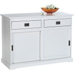 Buffet salle � manger savona l 110 cm en bois massif blanc 2 tiroirs 2 portes coulissantes meuble rangement ...