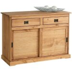 Buffet savona bahut vaisselier commode avec 2 tiroirs et 2 portes coulissantes en pin massif lasur� brun ...