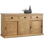 Buffet savona bahut vaisselier commode avec 3 tiroirs et 3 portes coulissantes en pin massif lasur� brun ...