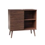 Buffet scandinave dcor bois noyer. buffet haut. vaisselier. avec 1 porte coulissante rainure et 2 tagres ...