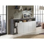 Buffet sefro - 4 portes et 4 niches - blanc laqu et bton