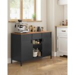 Buffet - songmics - armoire de rangement fermeture magn�tique marron rustique et noir mat