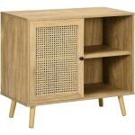 Meuble de rangement buffet - homcom - 1 porte cannage effet bois buffet bas meuble salon s�jour - bois ...