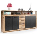 Buffet style industriel l190cm 4 portes er 4 tiroirs lunata chêne et gris Buffet style industriel l190cm 4 portes er 4 tiroirs lunata chêne et gris