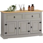 Buffet salle � manger tequila l 133 cm en bois massif gris avec 3 portes et 2 tiroirs meuble de rangement ...
