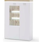 Buffet - vaisselier blanc avec plateau en chêne wotan - longueur 98 x hauteur 143 x profondeur 38 cm Buffet - vaisselier blanc avec plateau en chêne wotan - longueur 98 x hauteur 143 x profondeur 38 cm