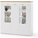 Buffet - vaisselier coloris chêne wotan et blanc - longueur 138 x hauteur 144 x profondeur 38 cm Buffet - vaisselier coloris chêne wotan et blanc - longueur 138 x hauteur 144 x profondeur 38 cm