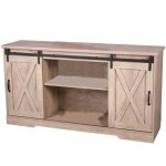 Meuble buffet en bois � portes coulissantes + 2 niches manhattan - beige - l 150 x p 395 x h 80 cm