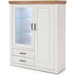 Buffet - vaisselier en pin blanc et ch�ne avec led - l. 118 x h. 142 x p. 40 cm