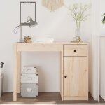 Bureau - vidaxl - 100x50x75 cm - bois massif de pin - design contemporain - grand espace de rangement ...