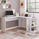 Bureau informatique bureau dangle en l - 140 cm - blanc - 2 �tag�res