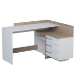 Bureau d?angle en bois coloris chne brosse - blanc mat - 1285 x 832 x 1057 cm