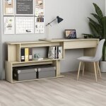 Bureau dangle - chne sonoma - 200x50x76 cm - agglomr - design contemporain - montage facile