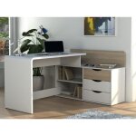 Bureau dangle declan ii - mdf - 3 tiroirs & 2 niches - coloris : blanc & chne