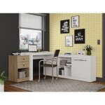 Bureau dangle - 2 tiroirs et 2 portes - coloris : blanc et chne - evan