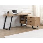 Bureau dangle avec rangements - mdf - coloris : naturel et noir - nayaro
