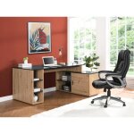 Bureau dangle avec rangements - mdf - naturel et noir - romiara