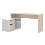 Bureau angulaire coloris�naturel - blanc brillant - �longueur 139 x profondeur 92 x hauteur 75 cm
