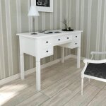 Bureau blanc  5 tiroirs - vidaxl - droit - brillant - bois - panneaux de particules - scandinave - moderne ...