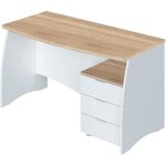 Bureau avec caisson de 3 tiroirs coloris blanc artic - chne canadien - hauteur 74 x longueur 136 x profondeur ...